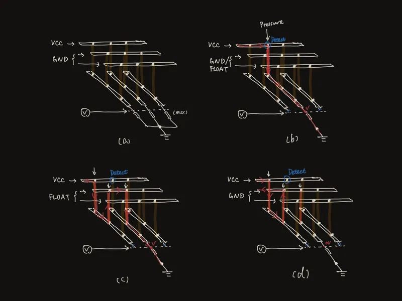 Hand-drawn diagrams of how the sensor grid is scanned